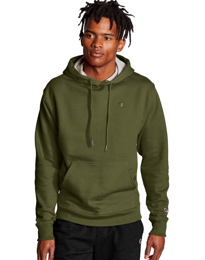 Champion Mens Hoodie NZ - Powerblend Fleece C Logo Olive ( 9371-DPVWC )